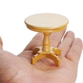 Odoria Dollhouse Side Table Miniature: 1/12 Scale End Table Round for Living Room - Mini Bedroom Wooden Furniture - Tiny Table Natural with Pedestal