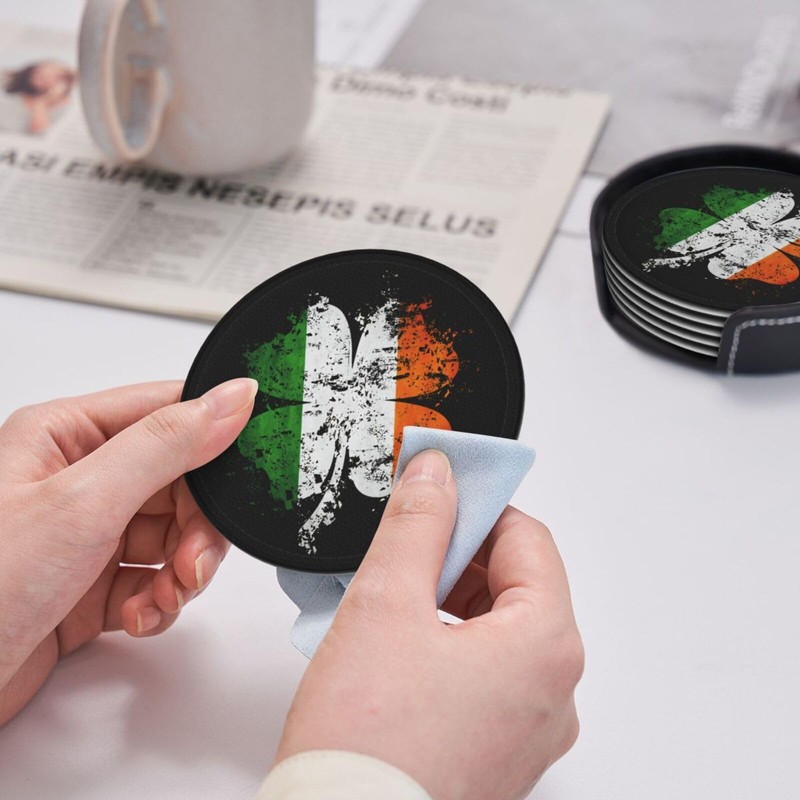 St Patricks Day Irish Shamrock Coasters for Drinks with Holder