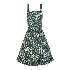 Pinknoke Vintage Pinafore Apron Dress for Women with Pockets Cute Floral Chef Aprons for Kitchen Cooking Baking Gardening (Green)
