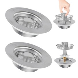 Sink Plug & Drain Strainer Set Made of Full Metal - Anti-Clogging, Odour Prevention, Universal for Kitchen Sink (2 Pieces)