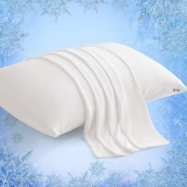 Elegear Cooling Pillow Cases for Hot Sleepers, Japanese Q-Max 0.45 Cooling Pillowcases, Both Sides[Cooling/Cotton], Breathable Soft Pillowcase for Hair and Skin, Set of 2-White (Queen (20'' x 30''))