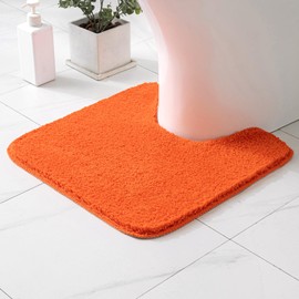 MIULEE Absorbent WC Toilet Rug Non Slip U Shape Bath Mat with High Hydroscopicity Rugs Super Soft Cozy and Shaggy Microfiber Rug Carpet for Bathroom 50x50 cm Orange