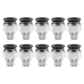 sourcing map 10pcs Push to Connect Fittings 3/8" Tube OD x 1/8" NPT Thread Male Straight Union Fittings Copper Quick Connect Pneumatic Fittings for Semi Truck Trailers Air Brake System, Black