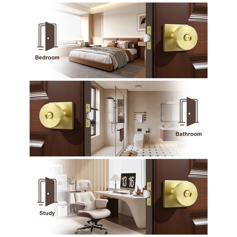Tinewa 1 Pack Gold Interior Privacy Door Knob with Lock,