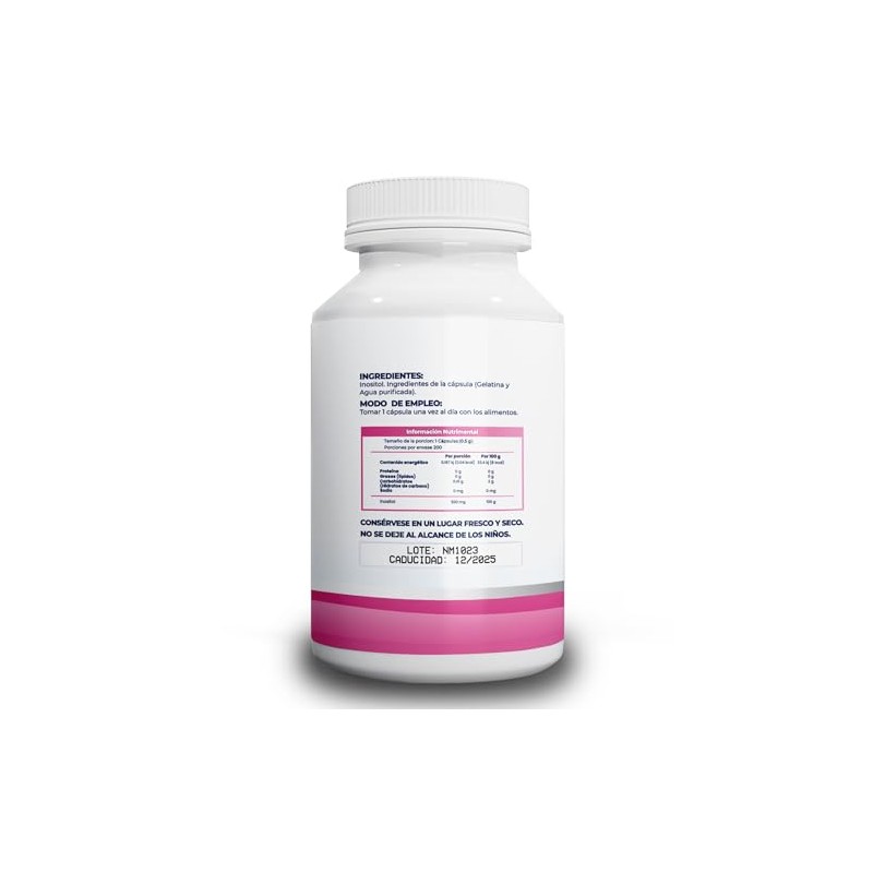 NAIMA Inositol, 200 Cápsulas Suplemento Alimenticio 100 Puro Ingredientes Naturales,