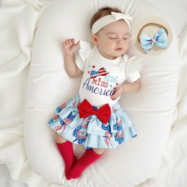 My First 4th of July Outfit Baby Girl USA Romper Onesie Bodysuit +Ruffle Tutu Shorts Bloomer 1st Fourth of July Clothes Dress 3 6months White Red Blue Memorial Day Patriotic Independence Day Clothes