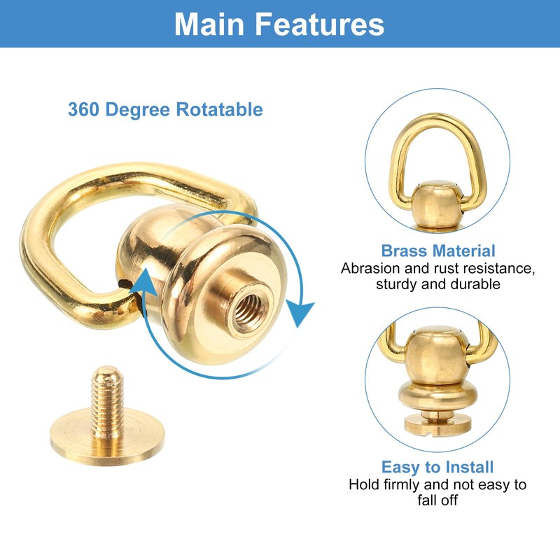 sourcing map 2Pcs Brass Rivets Stud Screw, 13mm Solid Brass