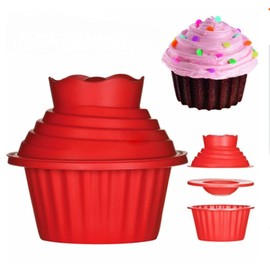 Giant Cupcake Molds,Dishwasher Safe Big Top Silicone Cupcake Molds,Non-Stick Jumbo Caupcake Bake sets for Easy Cake Decorating and DIY Bake tools(3 pack) (Red)
