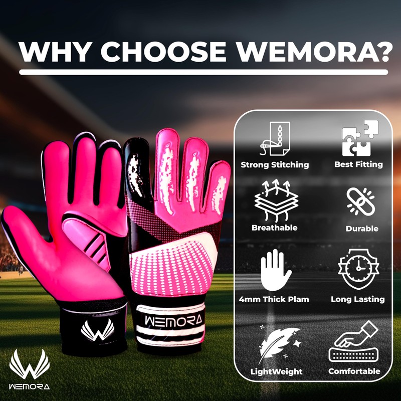 WEMORA Soccer Goalie Gloves for Kids Youth Junior Boys 4mm