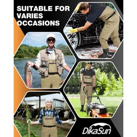 DikaSun Fishing Waders for Men Women| 2-Ply Nylon/PVC Waterproof Chest Wader with Boots for Duck Hunting & Fly Fishing| Lightweight Bootfoot Waders