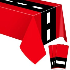 Irenare Racing Car Tablecloth Set Of 3 Red Vintage Plastic Covers For Party Decoration