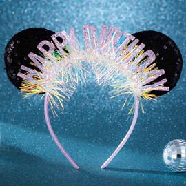 Aceorna Mouse Ears Headbands Happy Birthday Hairbands Mouse Ear Hair Accessories for Women (Pink, One Size)