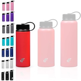 Day 1 Fitness Botella de agua de boca ancha SS de doble pared de 20 onzas, 2 tapas, color rojo