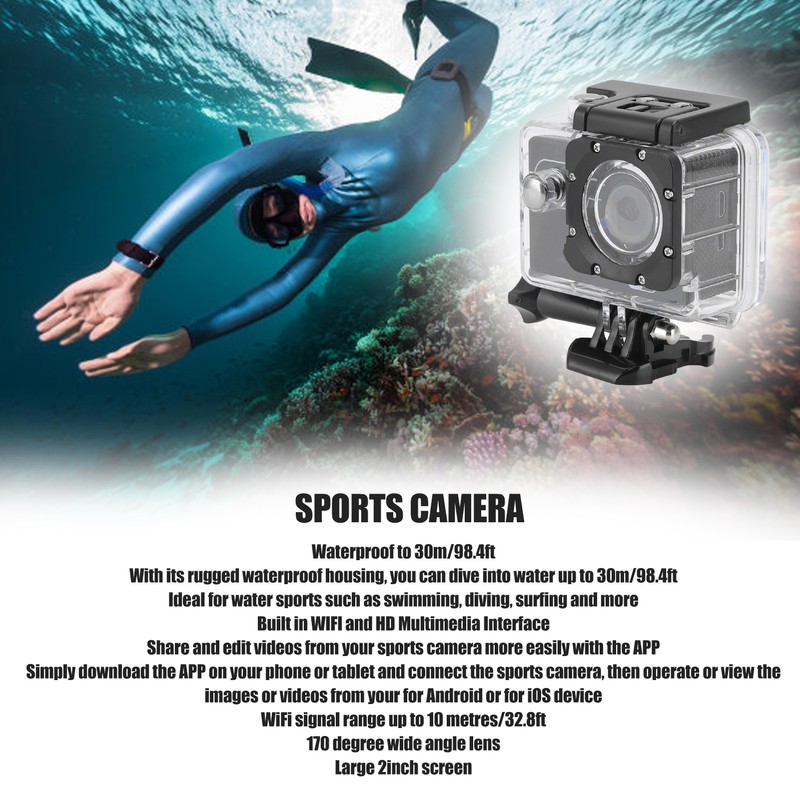 4K WiFi Action Camera High Definition 98.4ft Underwater Outdoor Sports