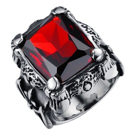 PAURO Mens Stainless Steel Domineering Crusaders Cross Ruby Rings Vintage Gothic Biker Size Y