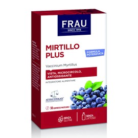 FRAU Mirtillo Plus, Integratore Microcircolo A Base Di Estratto Secco Di Mirtillo Nero, 30 Compresse Masticabili, Gambe Pesanti E Benessere Della Vista, Senza Glutine, color Bianco - Confezione da 9