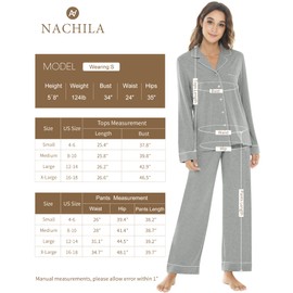 NACHILA Women’s Pajama Sets Long Sleeve Pjs Button Down Pajamas Soft Sleepwear Comfy Nightwear,Viscose Made from Bamboo Dark Grey M