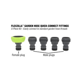 Flexzilla HFZGAK13 Garden Hose Quick-Connect Fittings, 5-Piece Plug Kit, ZillaGreen