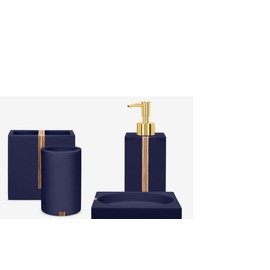 5 Piece Bathroom Accessories Set Rubberized Soft to Touch Resin 2 Soap Dispensers Soap Dish Toothbrush Holder Tumbler Bathroom Countertop Accessory Set (Blue)