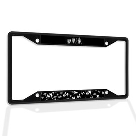 Fastasticdeals Metal Insert License Plate Frame Hahaha Joker Weatherproof Car Accessories Black 4 Holes Solid Insert