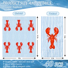 AnyDesign 40 Pcs Crawfish Guest Napkins Summer Crayfish Stripe Paper Napkins Blue Red Lobster Disposable Bathroom Hand Towels for Sea Food Boil Party Dinner Table Supplies