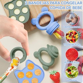 Juego de 15pcs de Chupon para Frutas y Papilla,Incluye 2 Bandejas Congeladora de Alimentos para Bebés,2 Chupones,9 Tetinas y 2 Sujetadores de Chupón,Mordedera para Bebe Congelar Libre de BPA