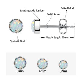 G23 Titanium Opal Stud Implant Grade Titanium Earrings Stud Set Hypoallergenic Earrings White Opal Earrings 4mm Silver Cartilage Helix Earrings for Women Girls Men for Sensitive Earrings 1 Pair