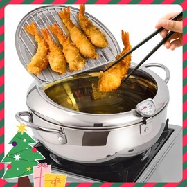 Stainless Steel Deep Frying Pan with Lid, Non-stick Deep Fryer with Oil Drip Filter Rack for Fried Chicken  Chick Fil A Mac Cheese , Fall Decor, Kitchen Gadgets 2024, Chick Fil A - Color: Silver, Size: 21cm
