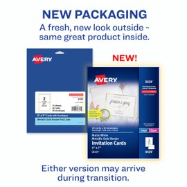 Avery Invitation Cards with Metallic Gold Borders, 5" x 7" Printable Cards, 30 Cards and Envelopes (3325)