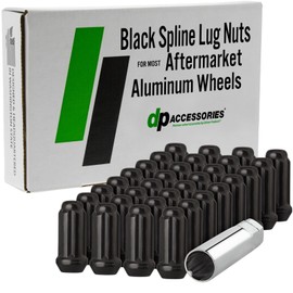 DPAccessories Lug Nuts Compatible with 2020-2025 GMC Sierra 2500 HD | Black Spline Style | Aftermarket Aluminum Wheels Only | Set of 32 Wheel Nuts & 1 Tool | DGMS2H05A-BK/1