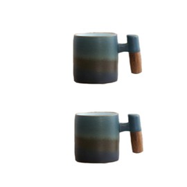 Dicmracy 2.5oz Ceramic Espresso Cups set of 2 or 4, Espresso Cups with Wooden Handle, Demitasse Cups for Coffee or Tea (blue black2, small)