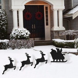 Santa & Reindeer Silhouette Yard Sign Set - Party Decor - 4 Pieces