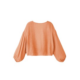 GORGLITTER Women's Tie Front Top Sheer Lantern Long Sleeve Solid Blouse Kimono Orange Small