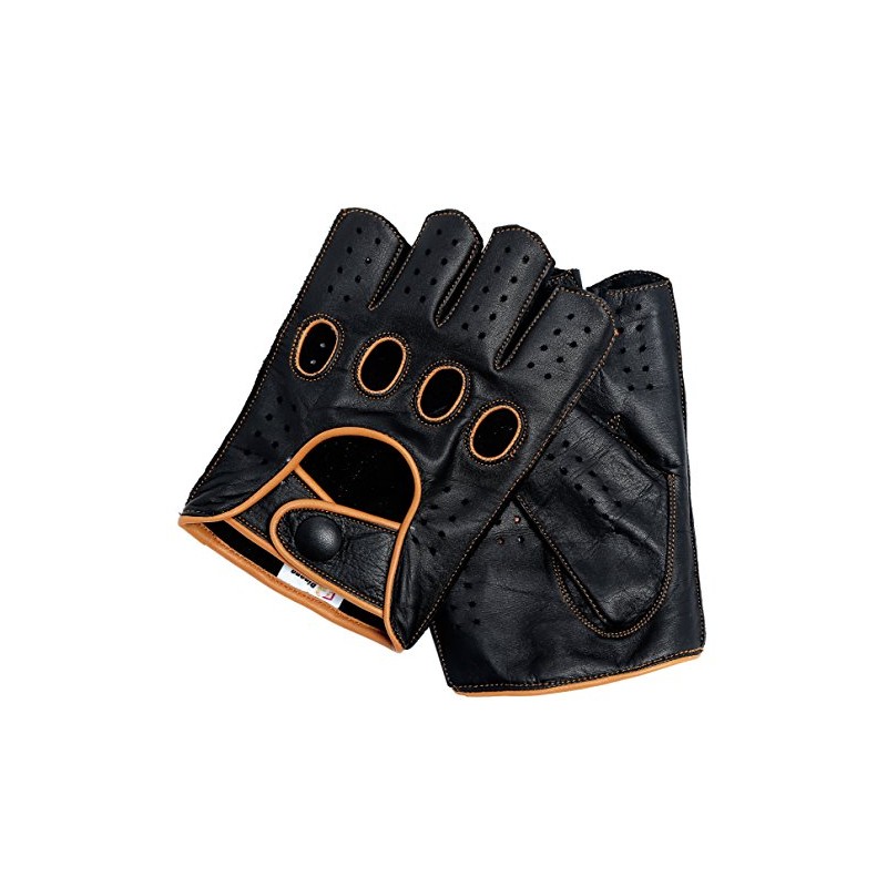 Riparo Mens Genuine Leather Reverse Stitched Half-Finger Driving Motorcycle Gloves