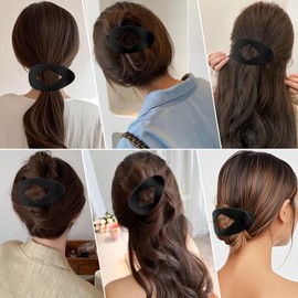 Atoden Large Flat Round Hair Clips Oval Claw Clips for Thick Medium Thin Hair 6Pcs Non Slip Strong Hold Barrettes Duckbill Accessories for Women Girls Matte Black Color