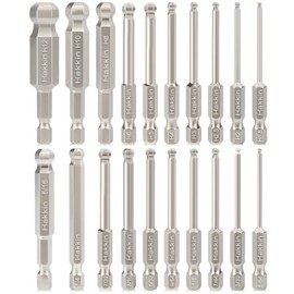 Hakkin 20pcs Ball End Allen Key Set 1/4” Hex Shank Allen Wrench Screwdriver Drill Bits S2 Steel Magnetic Screwdriver Bits Metric & SAE Hex Screwdriver Bits Set 65mm