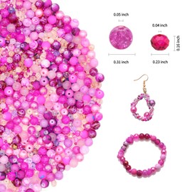 Keip Taoun Rose Pink Glass Beads for Jewelry Making, Bracelet Beads Set, 1000pcs Including 8mm Assorted Round Beads
