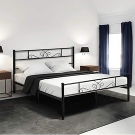 Weehom Queen Bed Frame with Headboard and Footboard Metal Platform Bed Mattress Foundation Under Bed Storage No Box Spring Needed Easy Assembly, Black