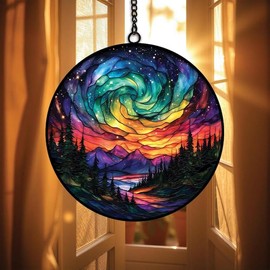 Northern Lights Aurora Acrylic Suncatcher Window Hanging Forest Aurora Decor Nature Lovers Gift