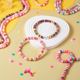 Pandahall 7 Strands Polymer Clay Beads Disc Coin Pastel Beads Flower Clay Beads for DIY Hawaii Bracelet Earring Jewellery Making