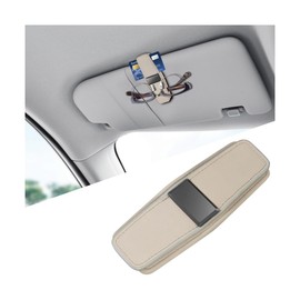 Norkmdi Car Sunglasses Holders for Sun Visor, Microfiber & Suede Leather Magnetic Double Vehicle Glasses Hanger Clip for Ticket Card, Auto Interior Eyeglasses Organizer, Universal Fit (Beige/Yellow)