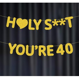 Veegood 40th Birthday Banner, Gold Glitter, 10 Feet, Standard Birthday Banner