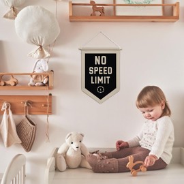 Cilrii Boys Room Canvas Banner Wall Decor, Cars Room Decor for Boys, Retro Trendy No Speed Limit Hanging Pennant Flag Banner for Boy Bedroom Playroom Nursery