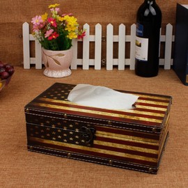 DreamsEden Wooden Tissue Box Cover Holder - Vintage Flag Style Classical Napkin Box for Home Office Room Decor (American Flag)