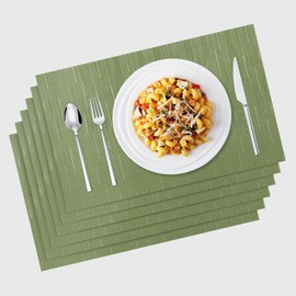 AMFUN Set of 6 Washable Woven Placemats, Waterproof Place Mats for Kitchen, Home, Restaurant and Hotel, 45 x 30 cm, Green