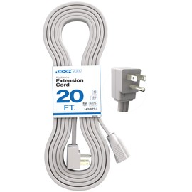Appliance Extension Cord - 20ft Heavy Duty Gray Extension Wire for Air Conditioner, Refrigerator, & All Major Appliances - 14 Gauge High Voltage 3 Prong Flat-End Appliance Cord, for Indoor use