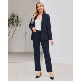 LookbookStore 2 Piece Spring Pant Suit Navy Pant Suit for Women Dressy Work Clothes 2025 Navy Blue Size Small Size 4 6