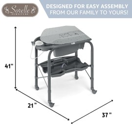 Sorelle Furniture Bagnetto Cambio Portable Baby Bathtub with Changing Table, Foldable Infant Diaper Changing Station with Storage Tray, Waterproof Pad, Nursery Organizer Bath Stand with 4 Wheels