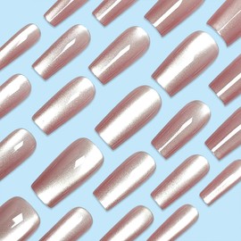 Press on Nails Square Fake Nails Glossy Glitter Design Acrylic Nails Stick on Nails Full Cover Glue on Nails Gradient False Nails Coffin Shaped Stick on Nails for Women 24Pcs