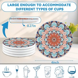 Drinks Coasters Set of 4, Mandala Blue Round 4" Cup Coasters,Turkish Absorbent Ceramic Stone Coasters with Cork Base, Cute Coasters for Table Home Décor, Ideal Gifts for Women Men